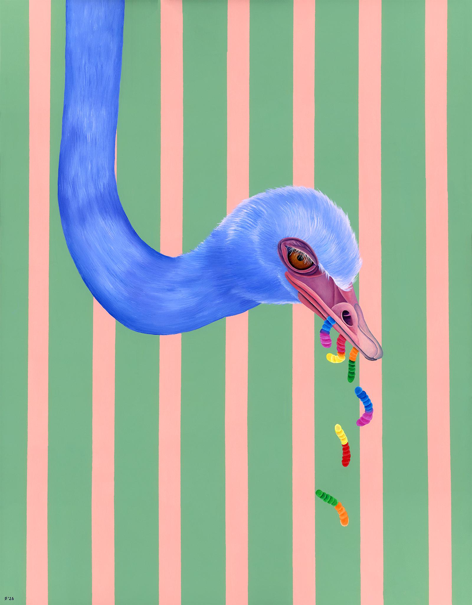 Worm Couture Ostrich Watercolor Print | Funny Bird Wall Art | Whimsical Animal Art