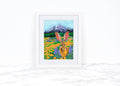Jackrabbit Watercolor Print | Mt. Shasta Wildflower Art | California Poppies & Lupines | Rabbit Landscape | Nature Wall Art