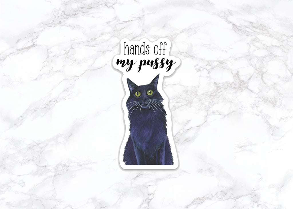 Black Cat Sticker | Hands Off My Pussy | Feminist Political Sticker | Cat Lover Gift | Activist Sticker