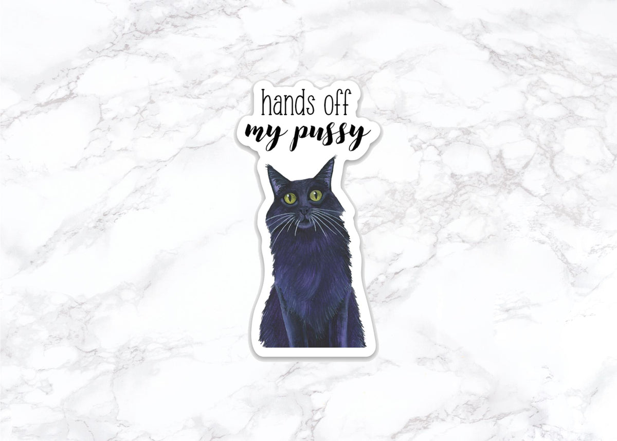 Black Cat Sticker | Hands Off My Pussy | Feminist Political Sticker | Cat Lover Gift | Activist Sticker