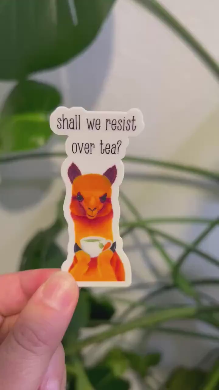 Llama Tea Sticker | Shall We Resist Over Tea | Political Sticker | Funny Activist Sticker