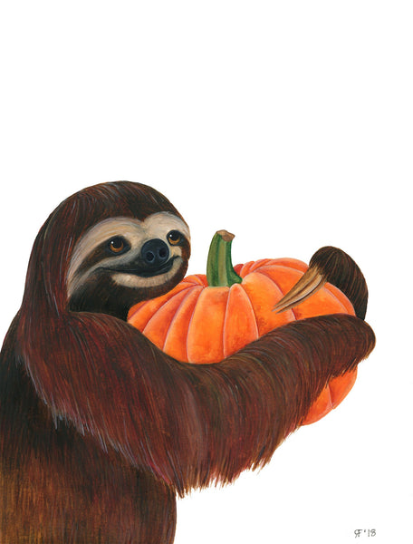 Wilbur the Sloth Loves His Pumpkin