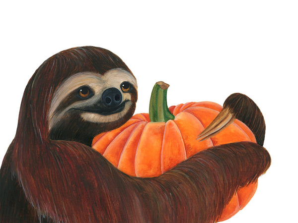 Wilbur the Sloth Loves His Pumpkin