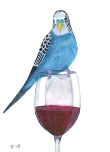 Budgie and Red Wine - Original Watercolor Painting