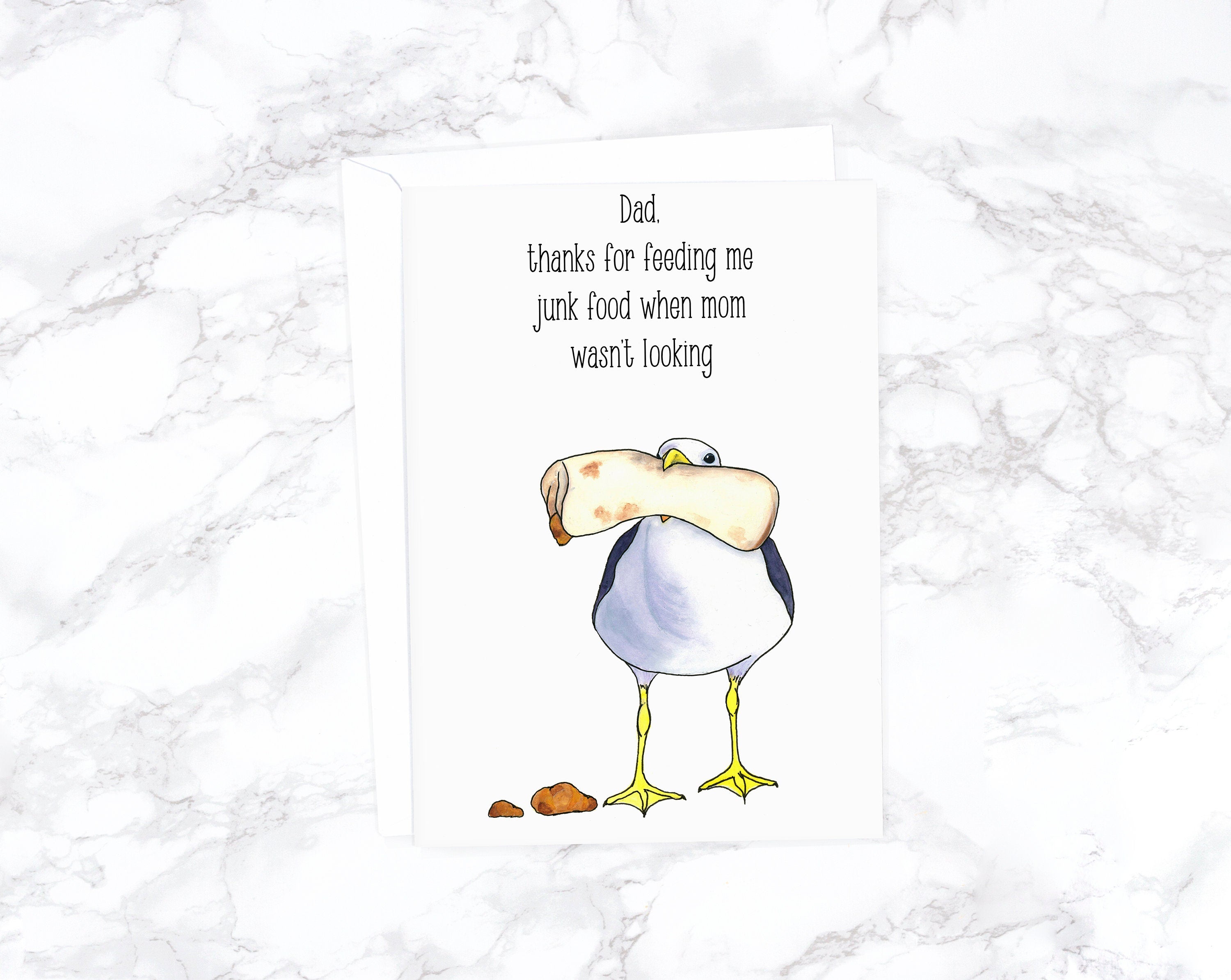 Watercolor Seagull Birthday Card, Dad Birthday Card, Funny Fathers Day Card, Funny Card For Dad, Funny Burrito Card For Dad