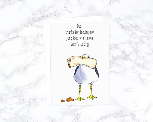 Watercolor Seagull Birthday Card, Dad Birthday Card, Funny Fathers Day Card, Funny Card For Dad, Funny Burrito Card For Dad