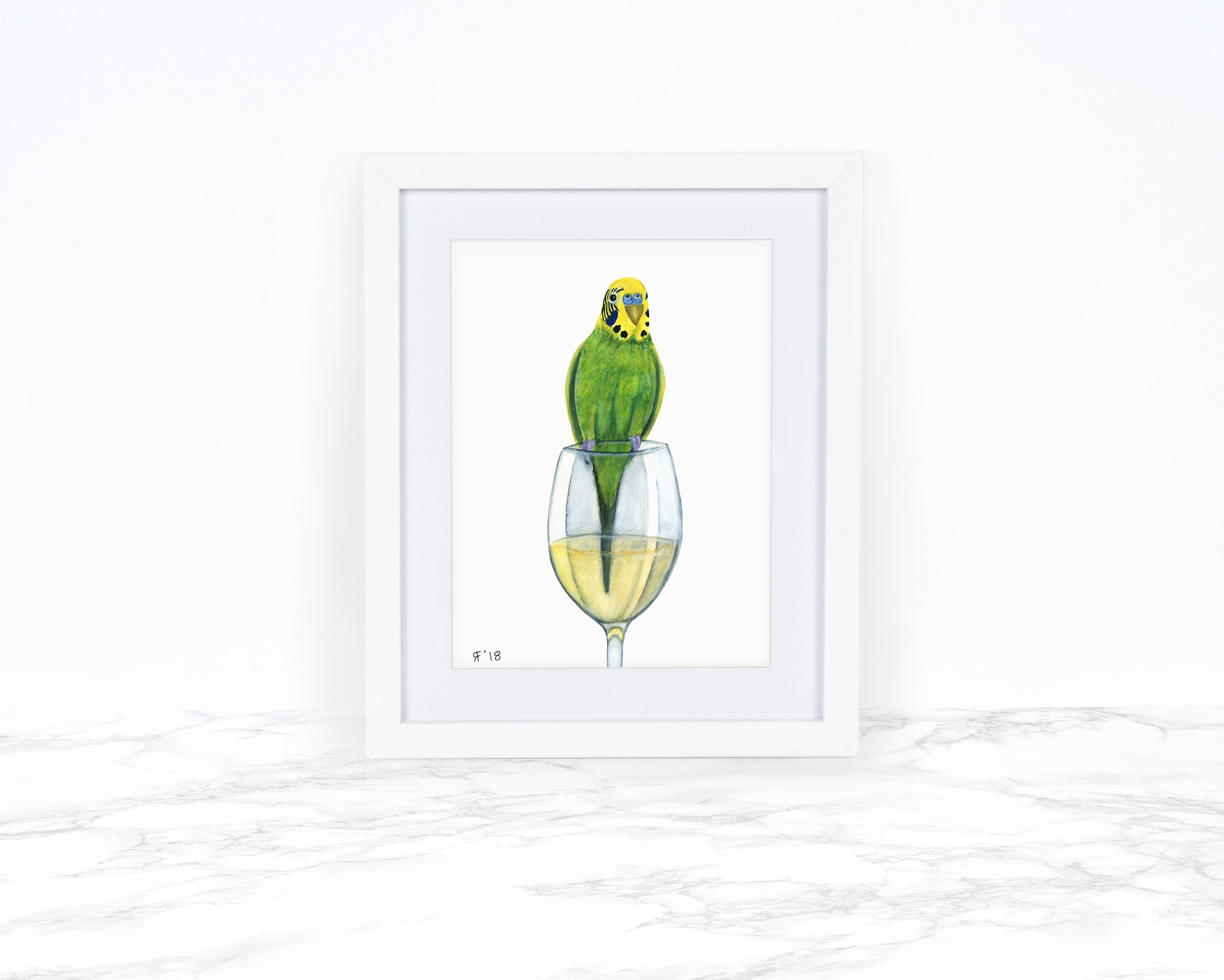 Budgie and White Wine - Original Painting