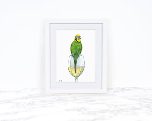 Budgie and White Wine - Original Painting