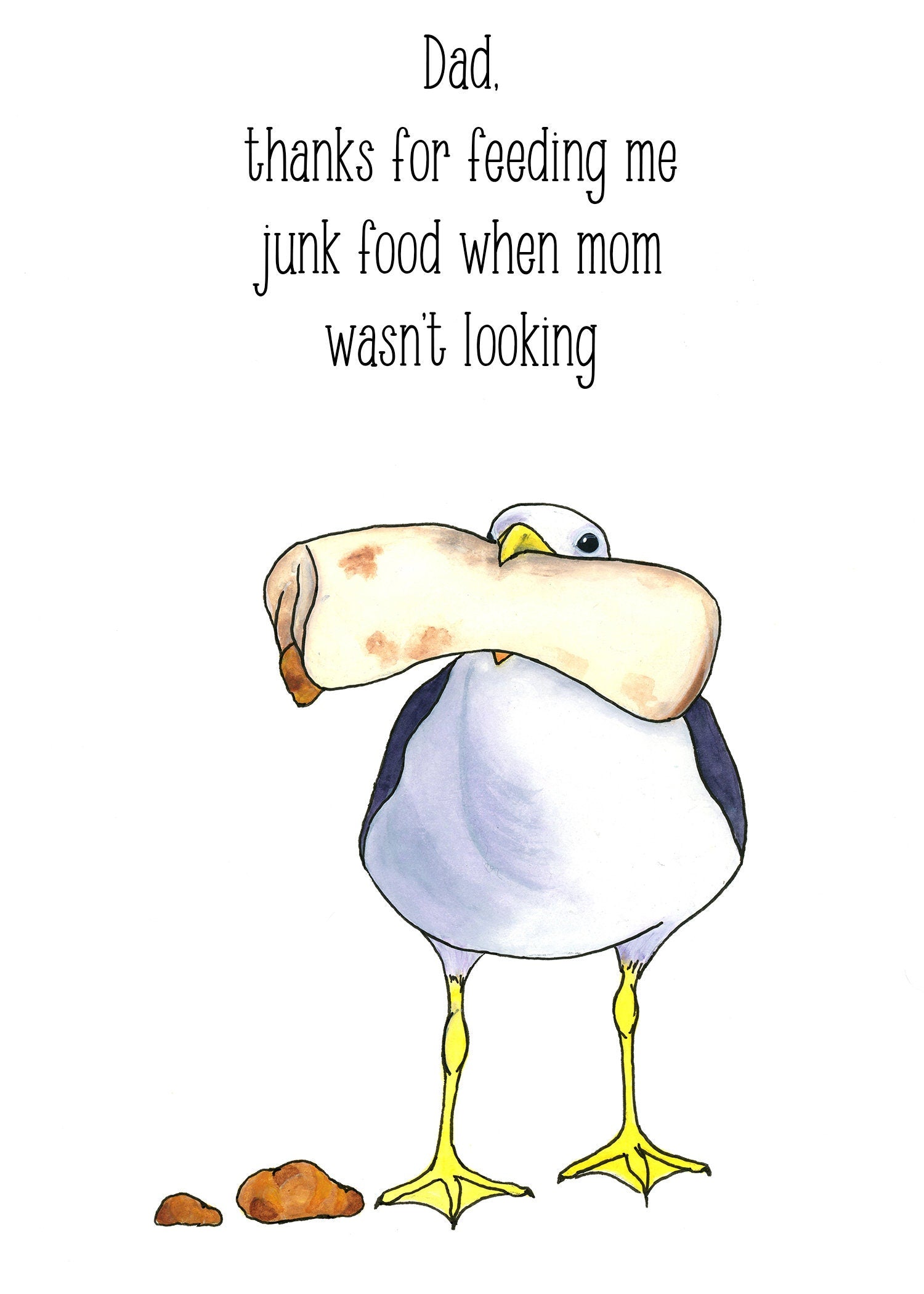 Watercolor Seagull Birthday Card, Dad Birthday Card, Funny Fathers Day Card, Funny Card For Dad, Funny Burrito Card For Dad