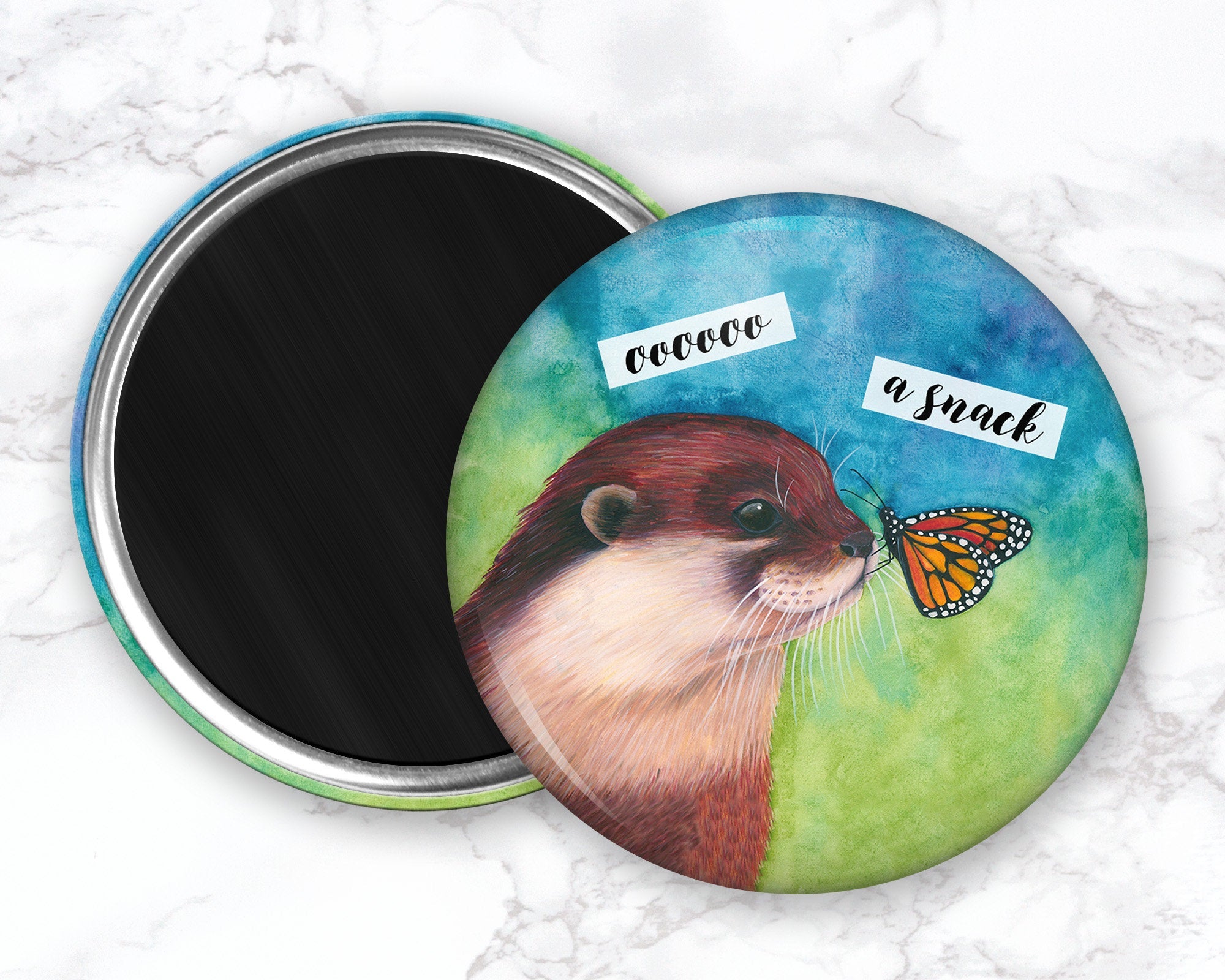 Funny Otter Magnet, River Otter Magnet, Monarch Butterfly Magnet, Refrigerator Magnets, Kitchen Decor, Gift For Her, Stocking Stuffer