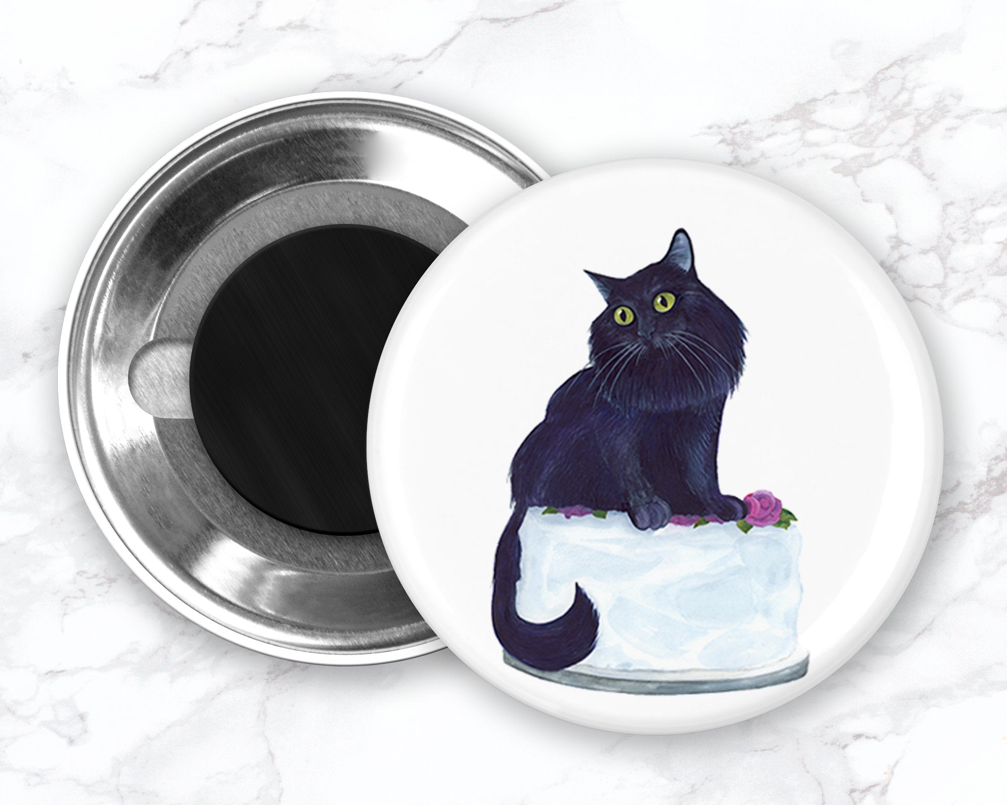 Black Cat Magnet, Cat Fridge Magnet, Cake Magnet, Refrigerator Magnets, Cat Lover Gift, Funny Fridge Magnets, Kitchen Decor