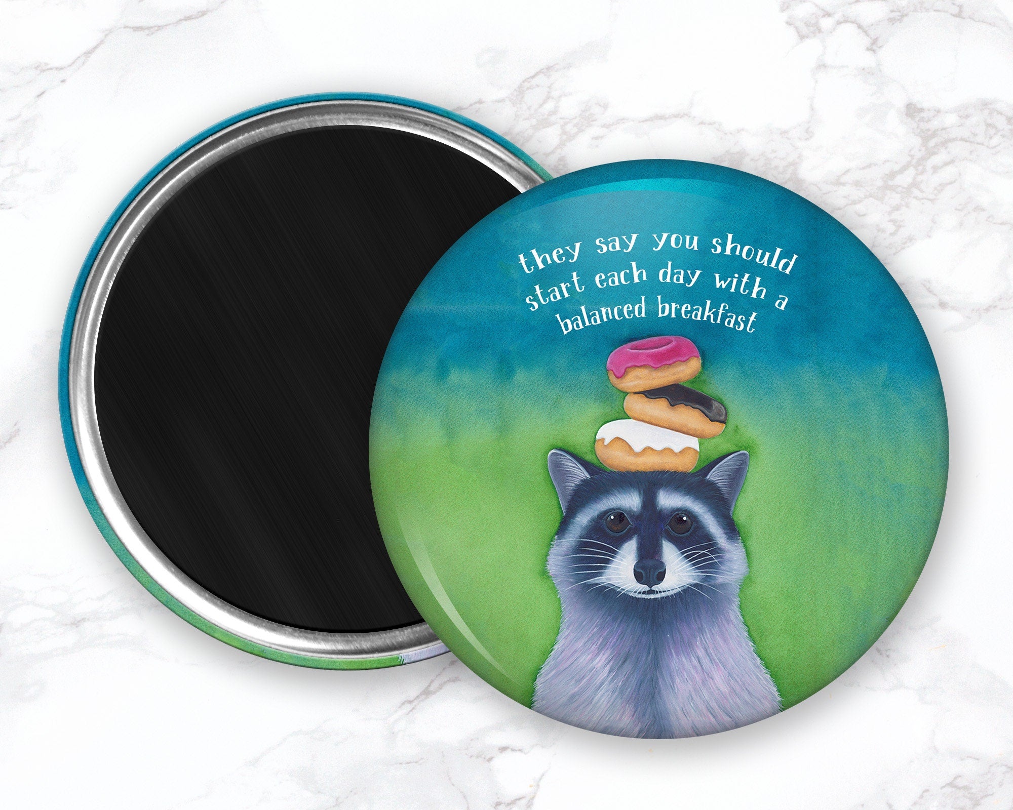 Funny Raccoon Magent, Funny Donut Magnet, Refrigerator Magnets, Funny Kitchen Magnet, Food Magnets, Woodland Animal Magnets