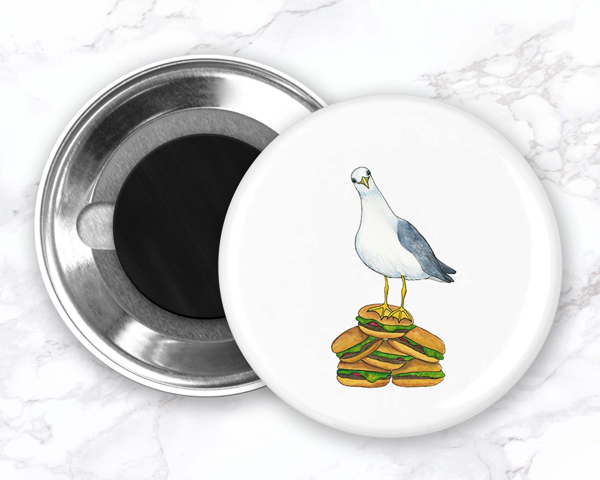 Seagull with Burger Magnet, Seagull Fridge Magnet, Funny Bird Magnet, Funny Fridge Magnets, Kitchen Decor, Bird Lover Gift, Coastal Decor
