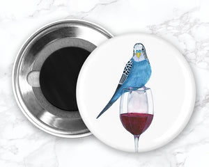 Funny Parakeet Magnet, Blue Budgie Magnet, Funny Bird Magnet, Red Wine Magnet, Parakeet Fridge Magnet, Funny Wine Magnet