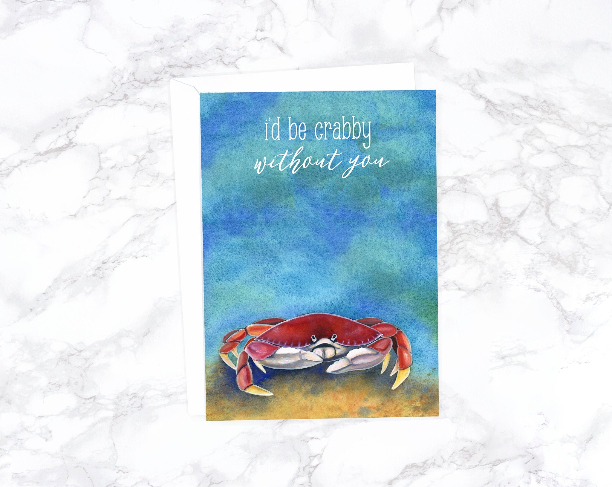 Watercolor Crab Valentines Day Card, Anniversary Card, Romantic Card, Love Card For Husband Birthday, Card For Girlfriend, Card For Wife