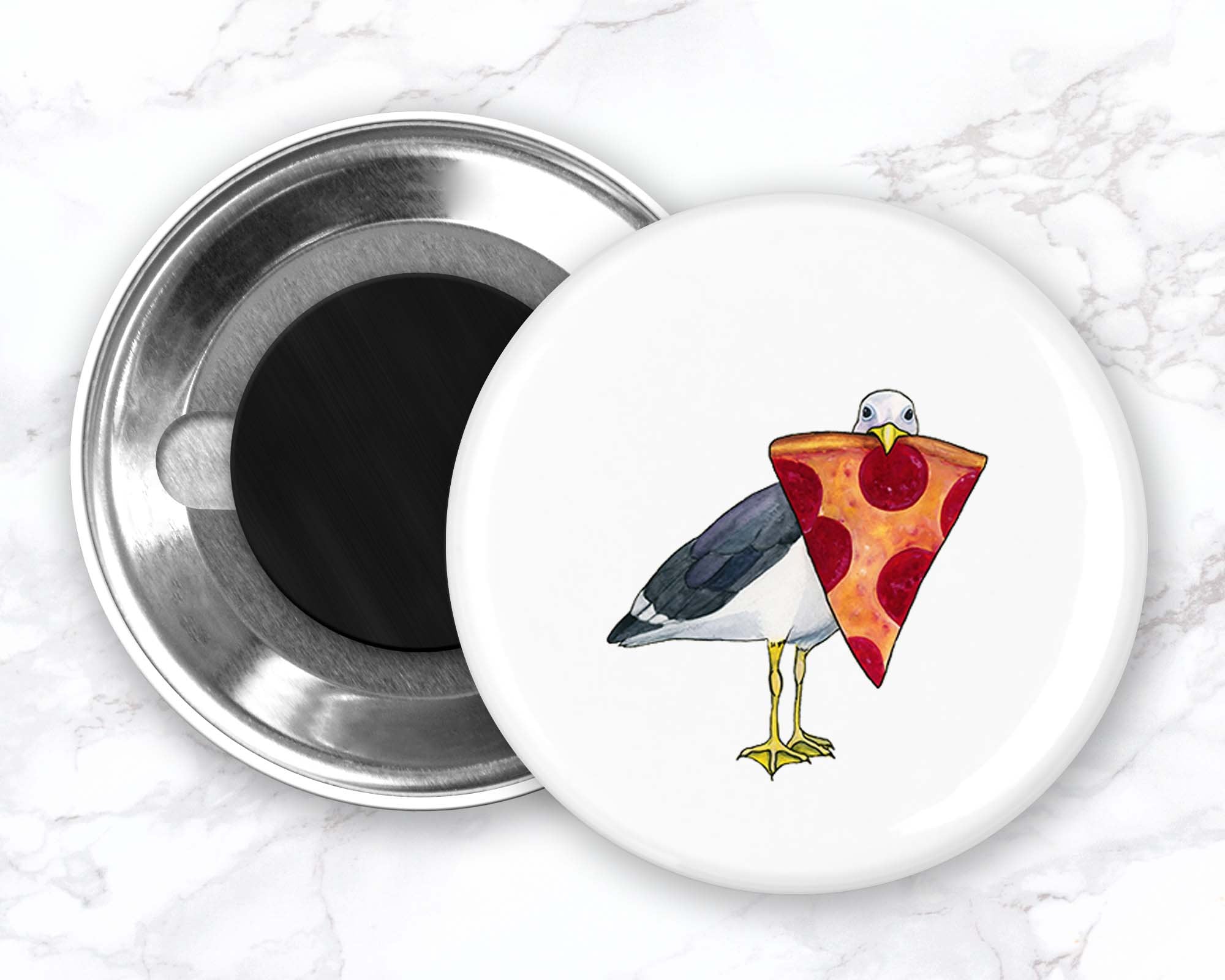 Seagull with Pepperoni Pizza Magnet, Seagull Fridge Magnet, Funny Food Magnets, Funny Bird Magnet, Funny Fridge Magnets, Kitchen Decor