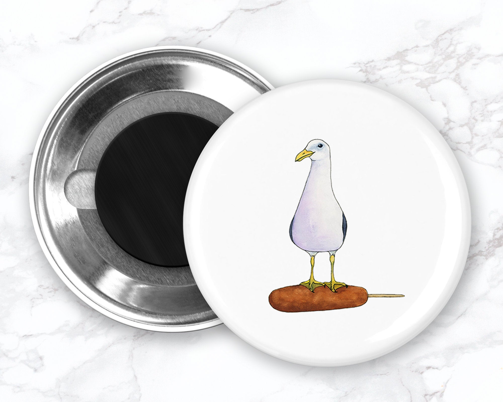 Seagull with Corn Dog Magnet, Seagull Fridge Magnet, Funny Food Magnets, Funny Bird Magnet, Funny Fridge Magnets, Kitchen Decor