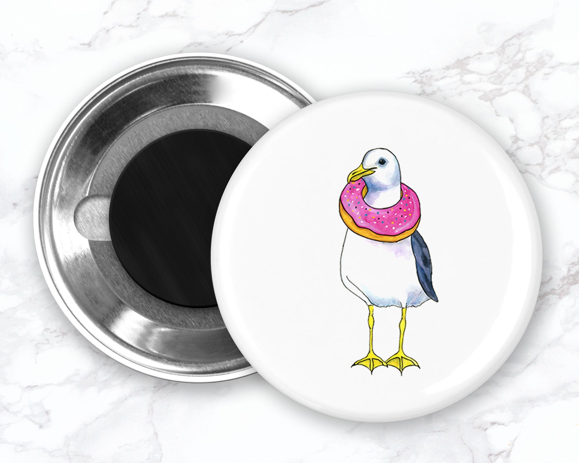 Seagull with Donut Magnet, Seagull Fridge Magnet, Funny Food Magnets, Funny Bird Magnet, Funny Fridge Magnets, Kitchen Decor