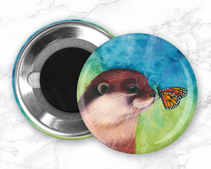 River Otter Magnet, Butterfly Magnet, Watercolor Animal Magnet, Fridge Magnet, Cute Animal Magnet, Wild Animal Magnet