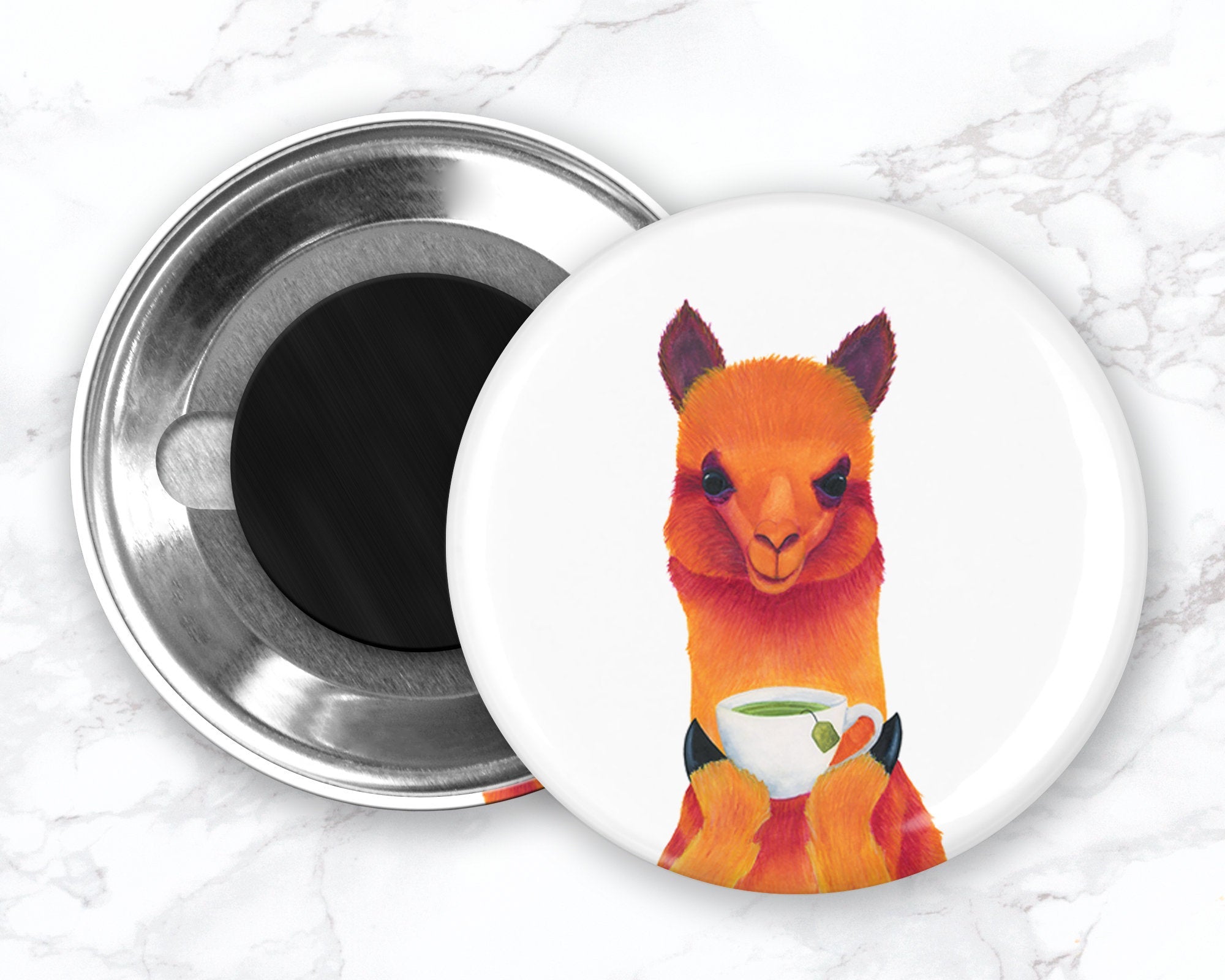 Llama With Tea Magnet, Llama Fridge Magnet, Funny Llama Magnet, Refrigerator Magnets, Funny Fridge Magnets, Kitchen Decor, Animal Magnet