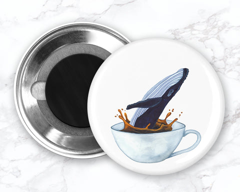 Humpback Whale in a Teacup Magnet, Whale Fridge Magnet, Funny Coffee Magnet, Funny Fridge Magnets, Kitchen Decor, Animal Magnet