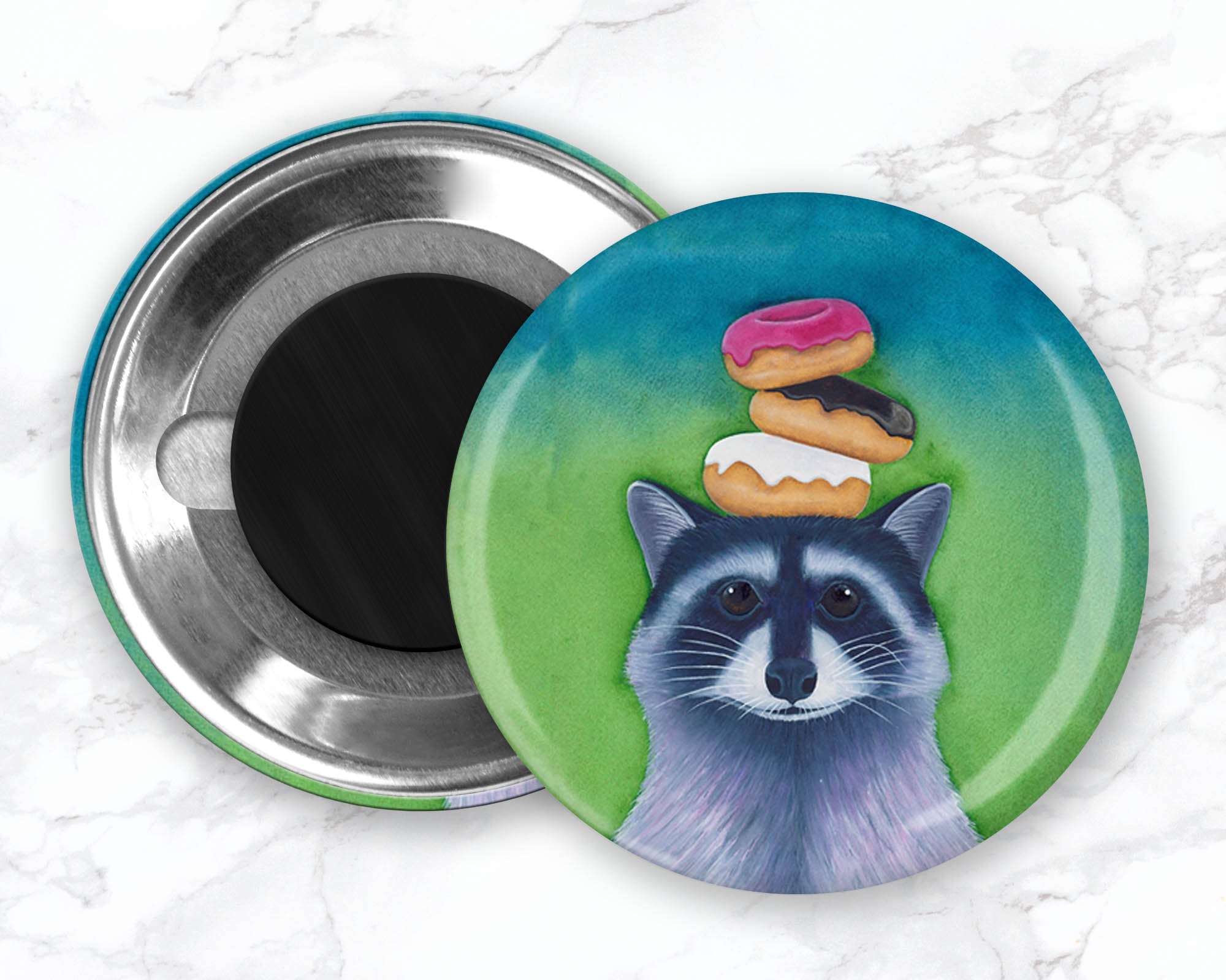 Raccoon Fridge Magnet, Donut Magnet, Funny Food Magnet, Kitchen Decor, Watercolor Animal Magnet, Cute Animal Magnet, Wild Animal Magnet