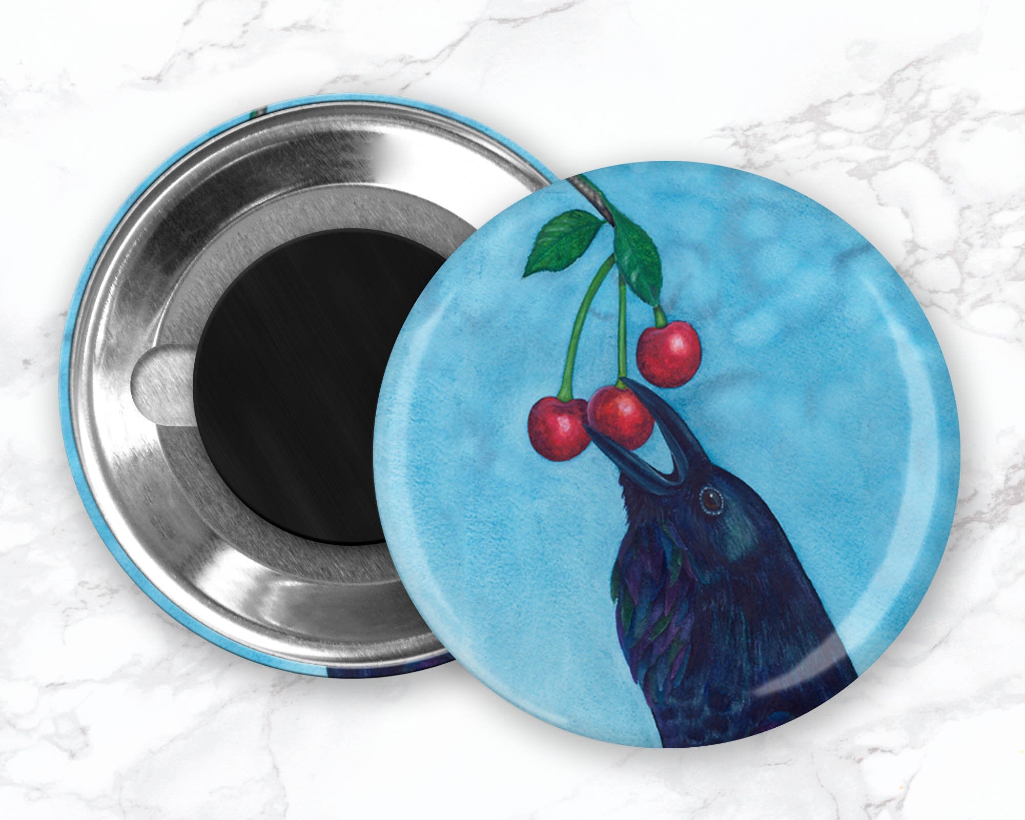 Raven Fridge Magnet, Cherry Magnet, Funny Food Magnet, Kitchen Decor, Watercolor Animal Magnet, Cute Animal Magnet, Wild Animal Magnet