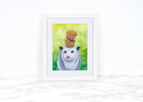 Watercolor Opossum Art Print, Kitchen Decor, Whimsical Animal Art Print, Whimsical Art Print, Watercolor Painting, Wildlife Art Print