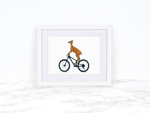 Mountain Bike Wall Art, Watercolor Deer Painting, Whimsical Art Print Watercolor Painting, Mountain Bike Art, Downhill Mountain Biking