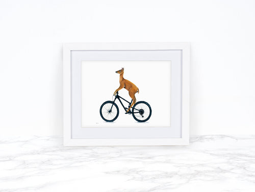 Mountain Bike Wall Art, Watercolor Deer Painting, Whimsical Art Print Watercolor Painting, Mountain Bike Art, Downhill Mountain Biking
