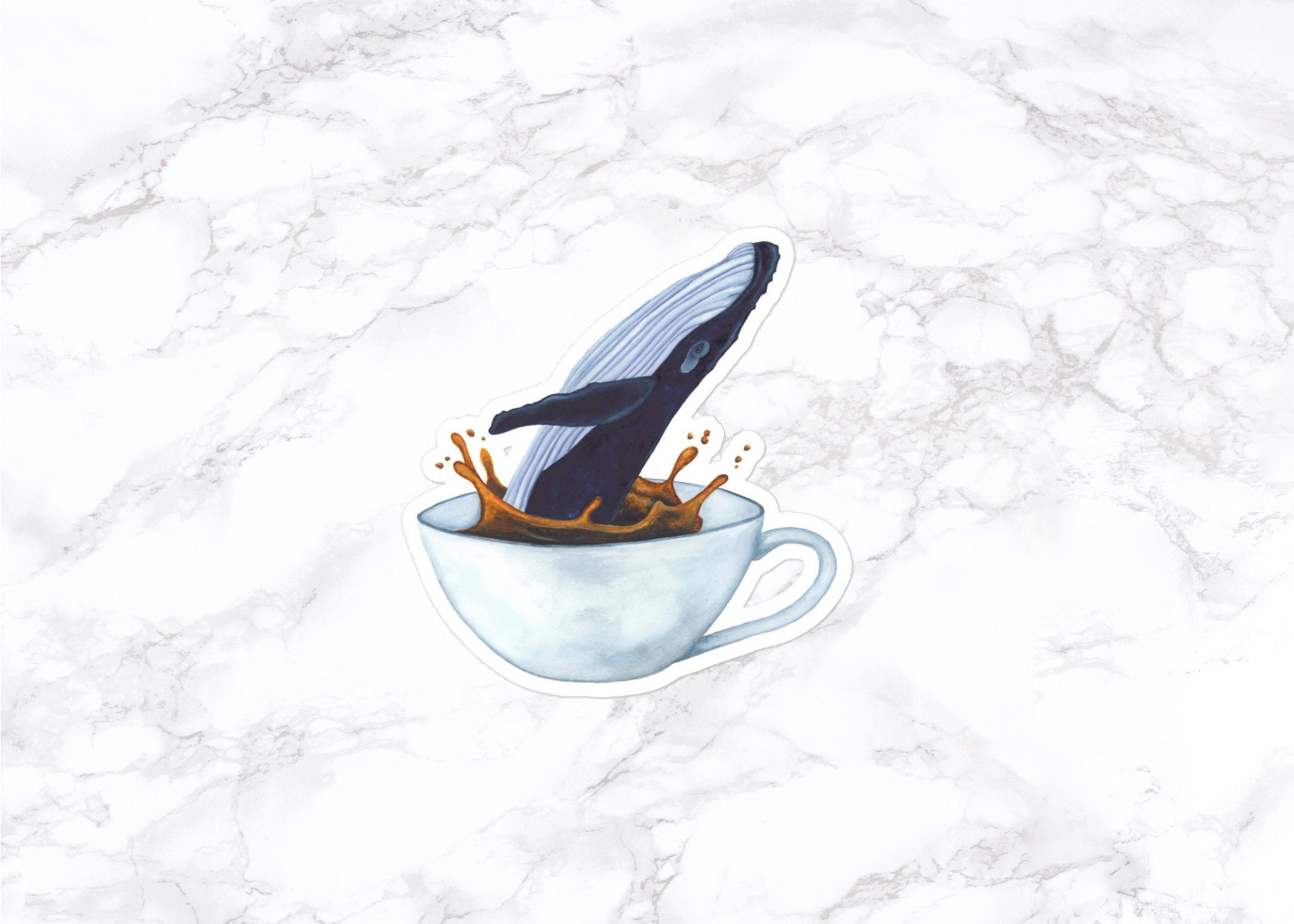 Humpback Whale with Coffee Cup, Whale Sticker, Water Bottle Stickers, Laptop Stickers, Laptop Decals, Funny Stickers
