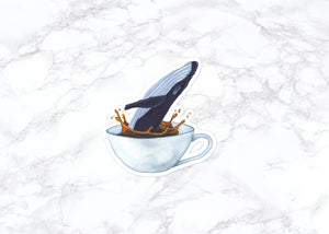 Humpback Whale with Coffee Cup, Whale Sticker, Water Bottle Stickers, Laptop Stickers, Laptop Decals, Funny Stickers