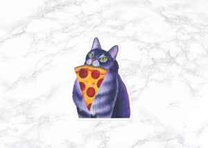 Cat with Pizza Sticker, Funny Cat Sticker, Water Bottle Stickers, Laptop Stickers, Laptop Decals, Funny Stickers, Watercolor Stickers