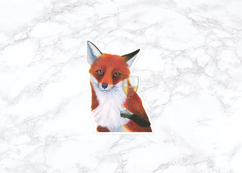 Fox With White Wine Sticker, Funny Fox Sticker, Water Bottle Stickers, Laptop Stickers, Laptop Decals, Funny Stickers, Watercolor Stickers