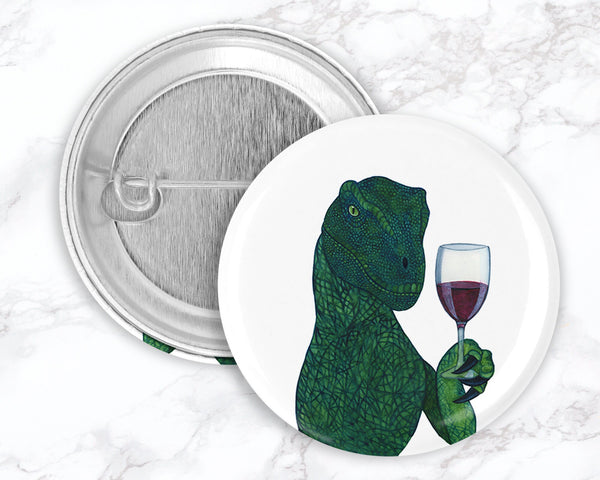 Dinosaurs with Coffee and Tea Pinback Button Set, Funny Dinosaur Pin, Funny Dinosaur Pinback Buttons, Backpack Accessory, Dinosaur Gift