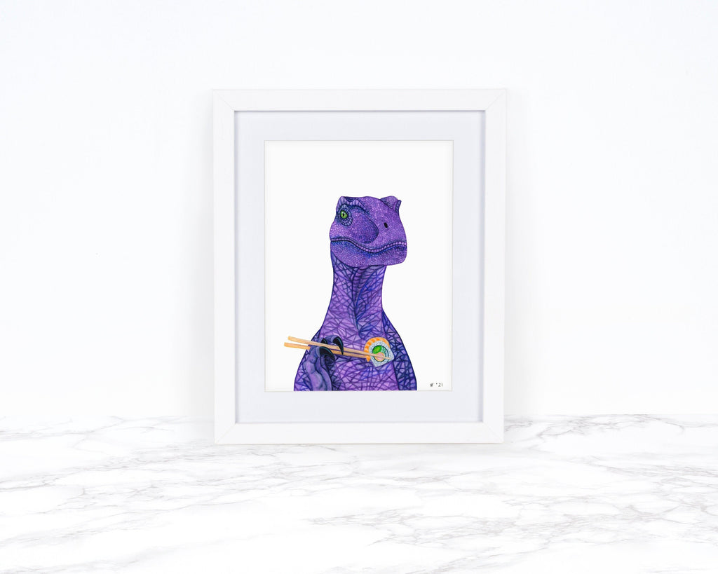 Dinosaur Art Print, Sushi Art Print, Dinosaur Kitchen Art Print, Funny Kitchen Print, Whimsical Animal Art Print, Whimsical Wall Art