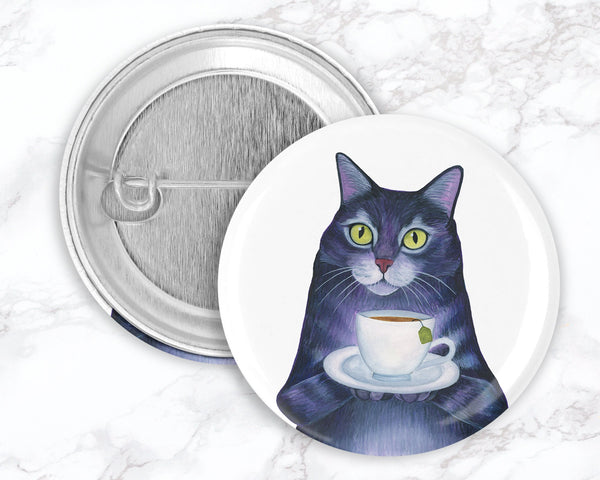 Cats with Coffee and Tea Pinback Button Set, Funny Cat Pin, Funny Cat Pinback Buttons, Backpack Accessory, Cat Gift