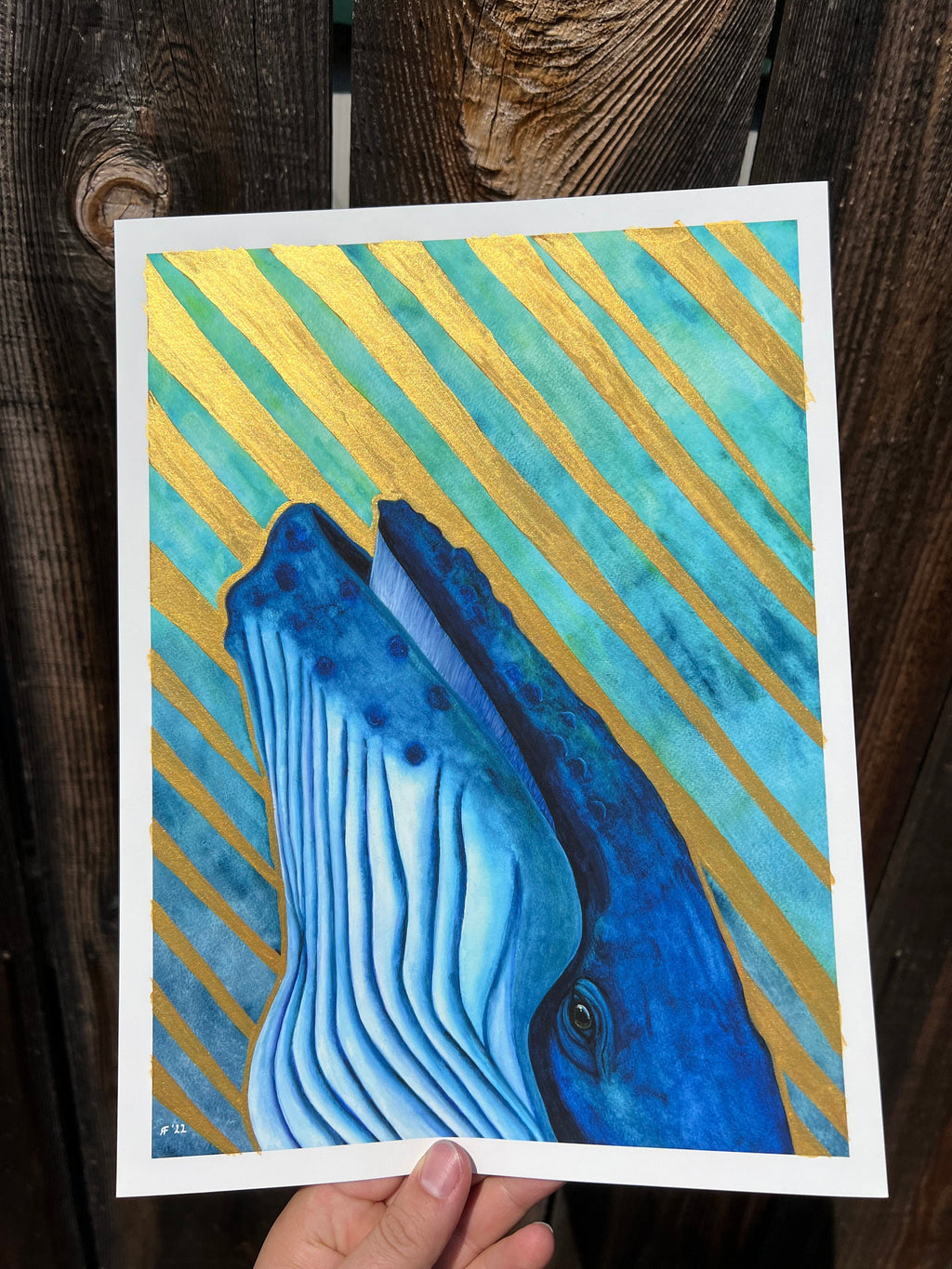 Hand Embellished Giclee Reproduction of an Original Humpbacked Whale Painting, Whimsical Animal Art Print, Coastal Wall Art