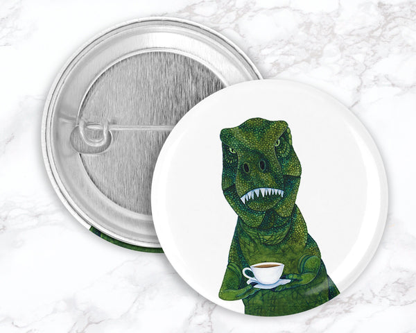 Animals with Coffee and Tea Pinback Button Set, Funny Badge Pins, Coffee Lover Gift, Backpack Accessory, Dinosaur Gift, Animal Pins