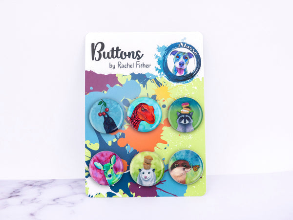 Funny Animal Pinback Button Set, Backpack Accessory, Lanyard Pins, stocking stuffer, lanyard buttons