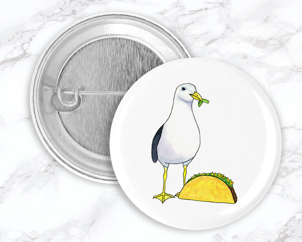 Funny Seagull Pinback Button Set, Seagull and French Fry Pin Funny Pinback Buttons, Backpack Accessory, Lanyard Pins