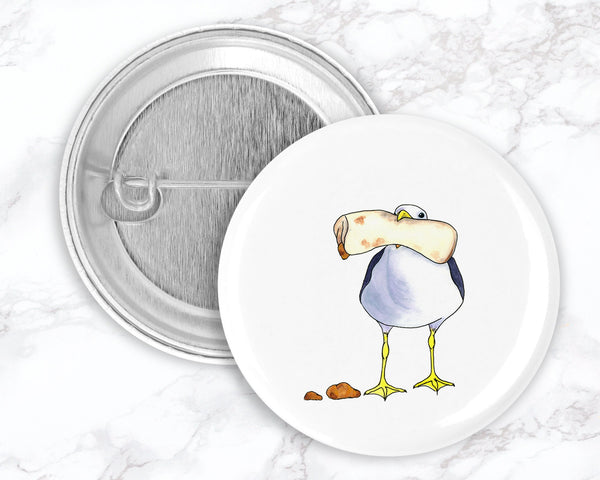 Funny Seagull Pinback Button Set, Seagull and French Fry Pin Funny Pinback Buttons, Backpack Accessory, Lanyard Pins