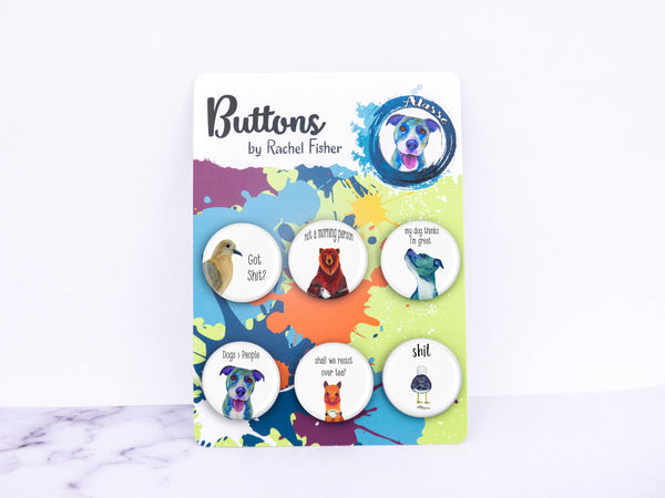 Funny Animal Buttons, Funny Pinback Button Set, Funny Badge, Backpack Pins, Sarcastic Button