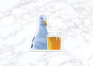 Seagull With Beer Sticker, Water Bottle Stickers, Laptop Stickers, Laptop Decals, Funny Stickers, Watercolor Stickers