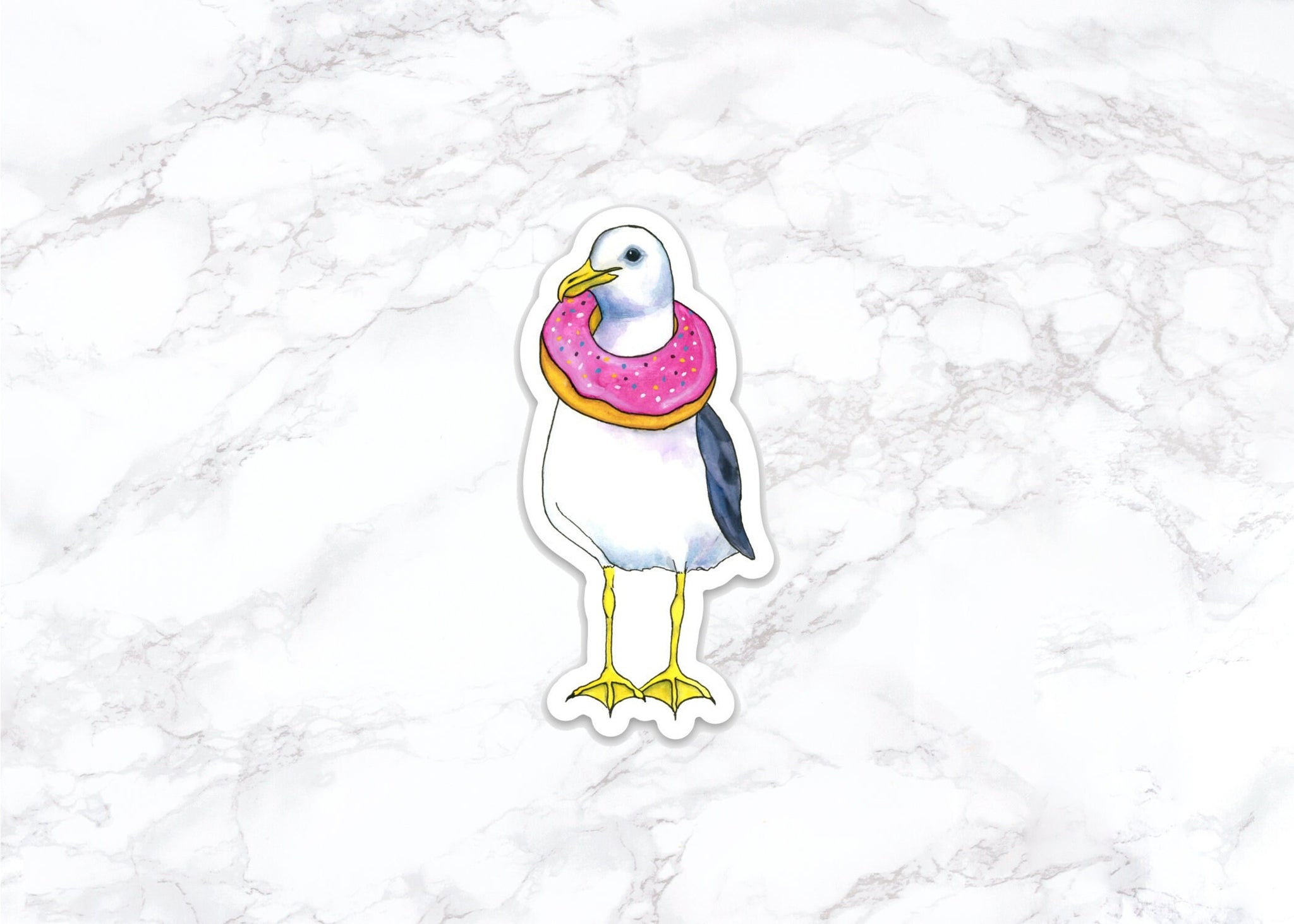 Seagull With Donut Sticker, Water Bottle Stickers, Laptop Stickers, Laptop Decals, Funny Stickers, Watercolor Stickers
