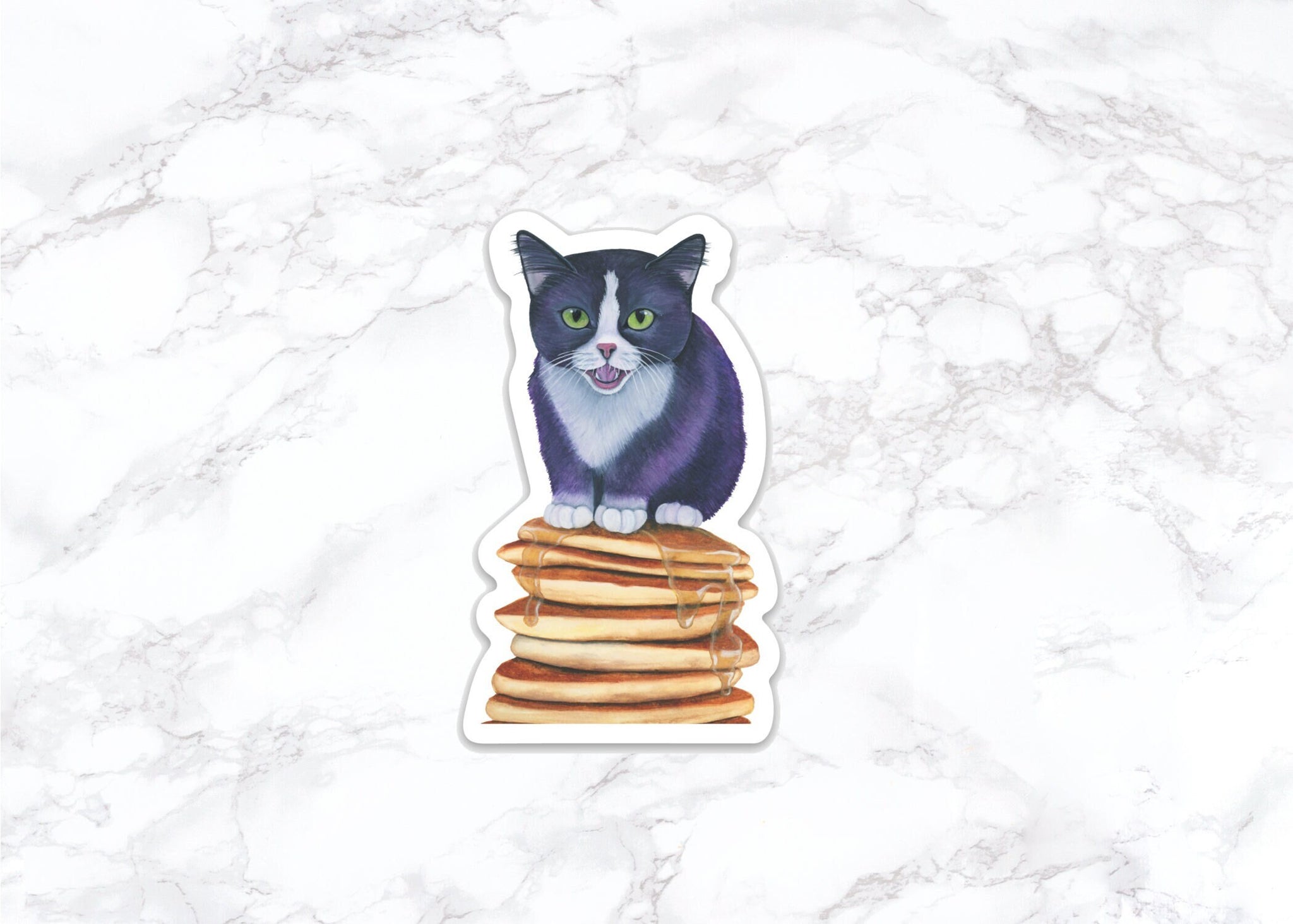 Cat with Pancakes, Funny Cat Sticker, Water Bottle Stickers, Laptop Stickers, Laptop Decals, Funny Stickers, Watercolor Stickers