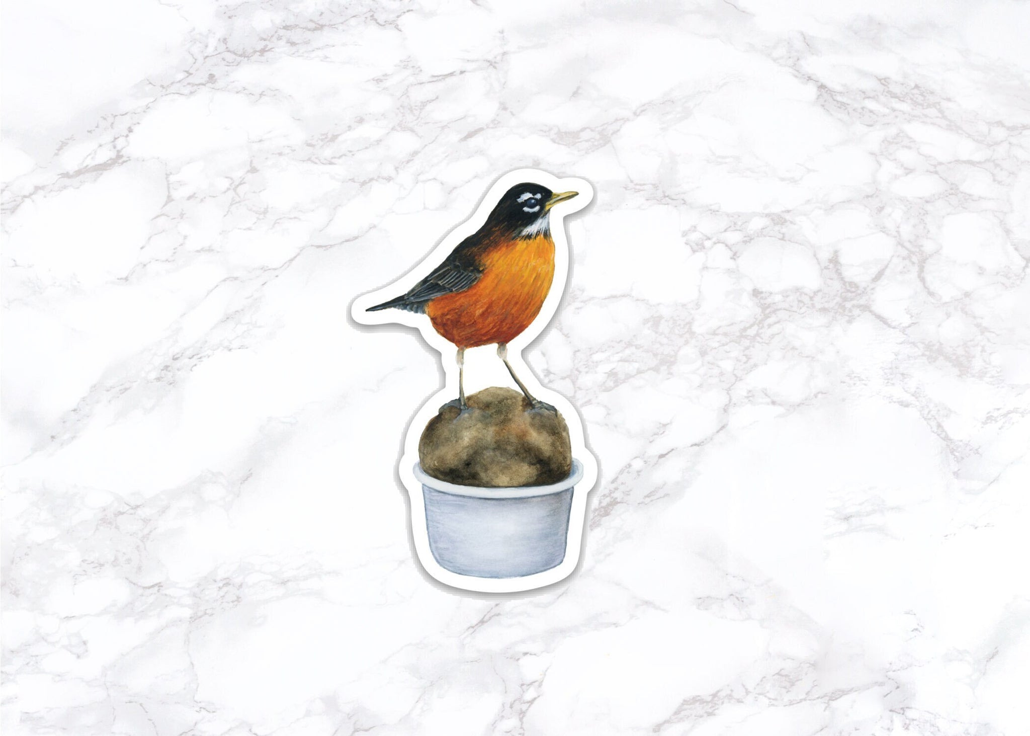 Robin on Chocolate Ice Cream Sticker, Water Bottle Stickers, Laptop Stickers, Laptop Decals, Funny Stickers, Watercolor Stickers