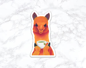 Llama with Tea Sticker, Water Bottle Stickers, Laptop Stickers, Laptop Decals, Funny Stickers, Watercolor Stickers